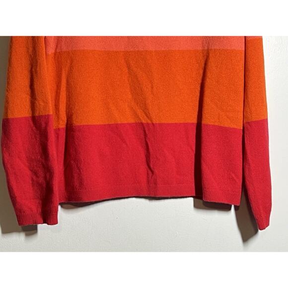 Lands End EUC Pink Colorblock 100% Cashmere Pullover Classic Preppy Sweater XL - Picture 4 of 5